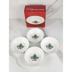 Nikko Happy Holidays Fruit Bowl Christmas 5 1/2" Green Trim x4 Japan w/ Box